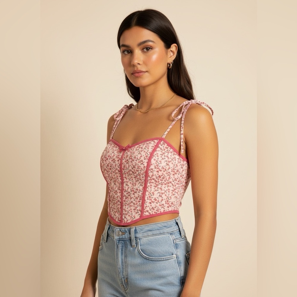 SHEIN Floral Smocked Corset Cami Top – Size L (8/10)